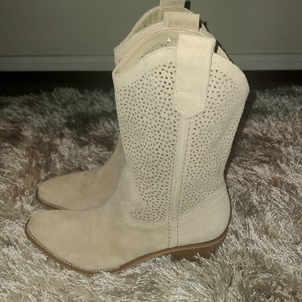 BCBG Beige Western Ankle Boots - Picture 3 of 9